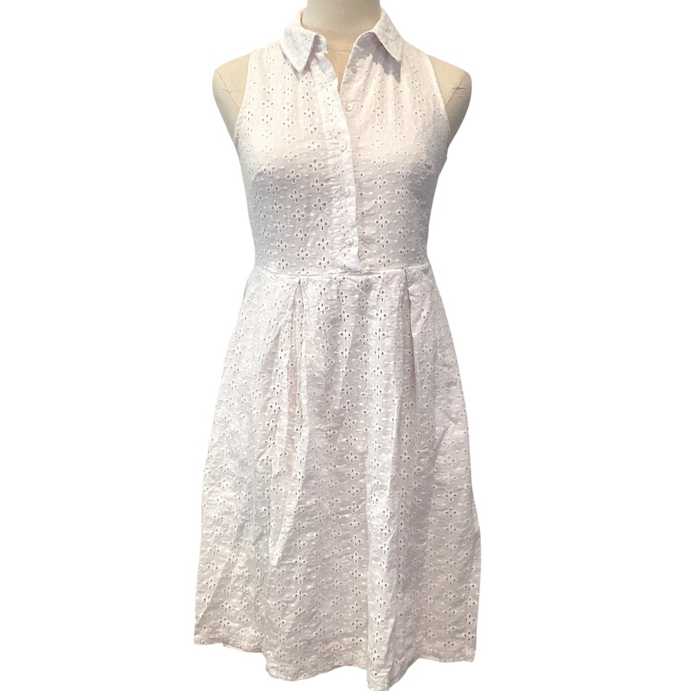Tommy Hilfiger Womens White Eyelet Cotton Sleeveless Shirtdress Size 4 Pockets